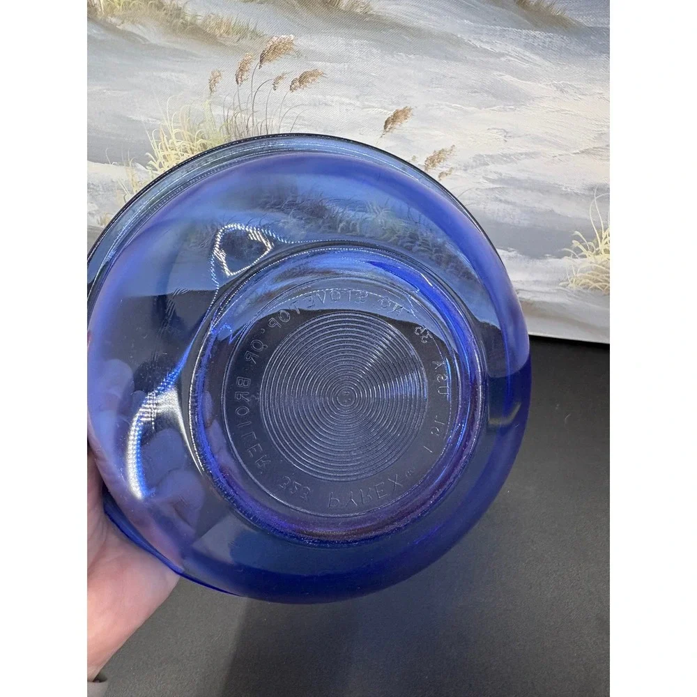 Pyrex Cobalt Blue Glass Mixing Bowl 2.5 Quart 325 Round Serving Dish Vintage